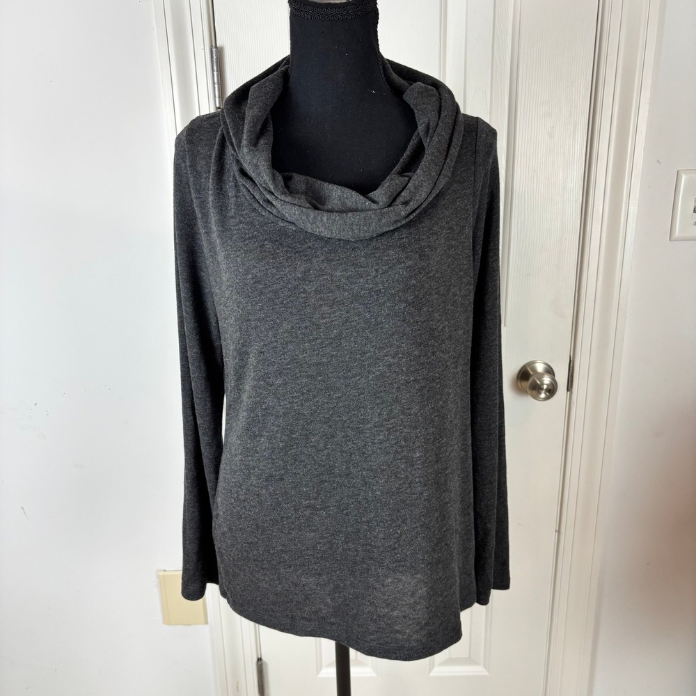 Ann Taylor Womens Charcoal Gray Heather Cowl Neck Long Sleeve Knit Top Size L